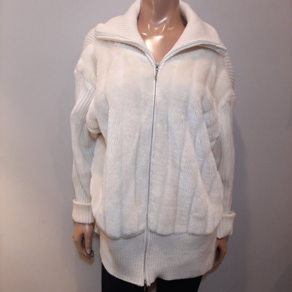 ESSENTIALS BY MILANO Faux Fur Ribbed Knit Jacket Zip Front Stretch 3X - Picture 2 of 15